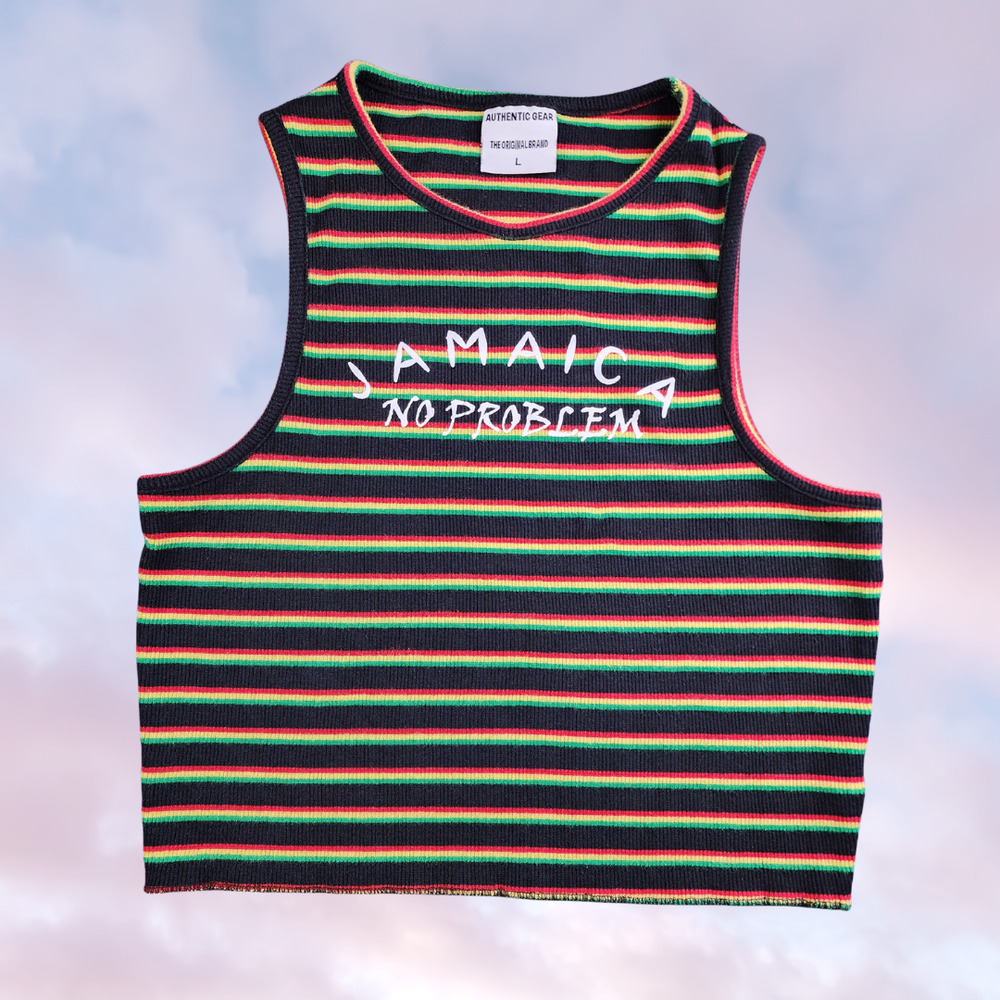 Jamaica No Problem Rasta Stripe Authentic Cotton Travel Summer Crop Tank Top L
